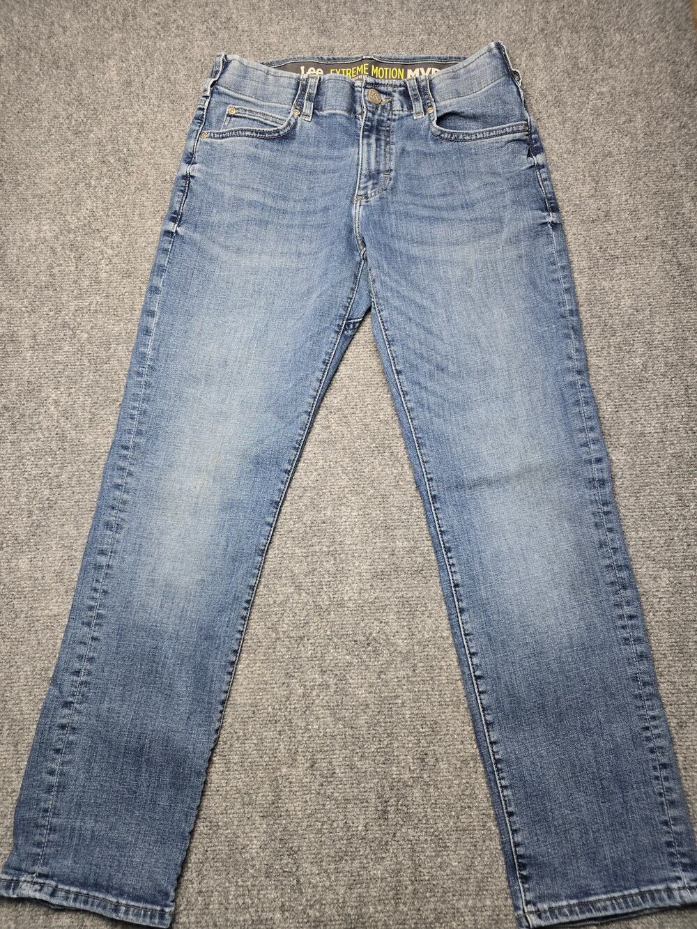 Lee Extreme Motion MVP Mens 34x29 Blue Straight Tapered Stretch Jeans